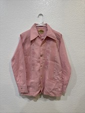 Hand Made Long Sleeve San Antonino embroidery Mexican guayabera Shirt Pink