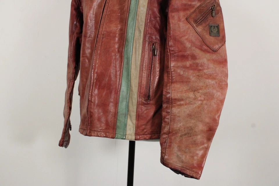 Belstaff Cyclops Leather Tan Biker Jacket Men L Cafe Racer Heavy Patina Vintage - Image 3 of 4