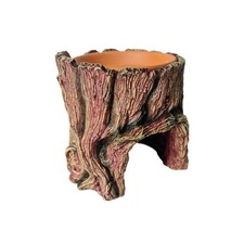 Natural Wood Log Reptile Hide Cave, Hollow Tree Trunk Design, Brown/Green