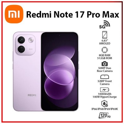 Redmi Note 17 Pro Max 5G 8GB+512GB PURPLE Dual SIM Unlocked Android Cell Phone