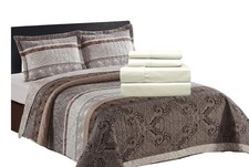 sheetsnthings 7PC King Size Bedding Set- Callisto Taupe Lightweight Quilt wit...
