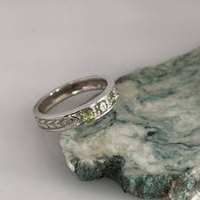 Sterling Silver 3 Peridot Carved Band Ring Size 8.25 20BB