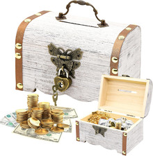 Schatzkiste Holz, Vintage Spardose mit Schloss Piraten Schatztruhe Klein Schatzk