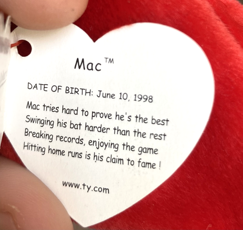 TY Beanie Baby - MAC the Cardinal ALL FOUR ERRORS - Excellent! - Afbeelding 10 van 12