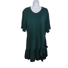 Daily Practice Anthropologie Green Side Tie Ruffle Hem T-Shirt Dress XL Midi