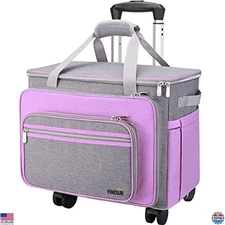 FINESUN Deluxe Rolling Sewing Machine Bag with Wheels - Foldable Purple-Grey