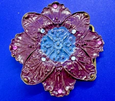 Retro Purple Flower Shaped with Rhinestone Jeweled Hippy Vibe Ladies Belt Buckle