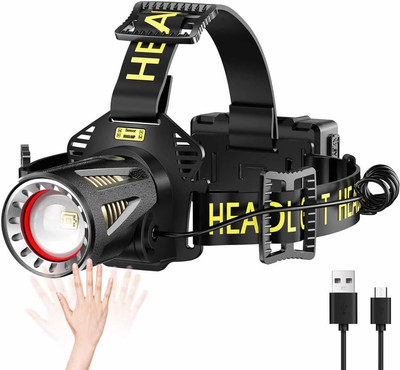 Upgraded Rechargeable Long Throw Headlamp with Motion Sensor & USB-C