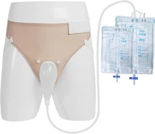 Urine Collection Bag for Men, Reusable Wearable Drainage Bag 2000ml+1000ml -Khak