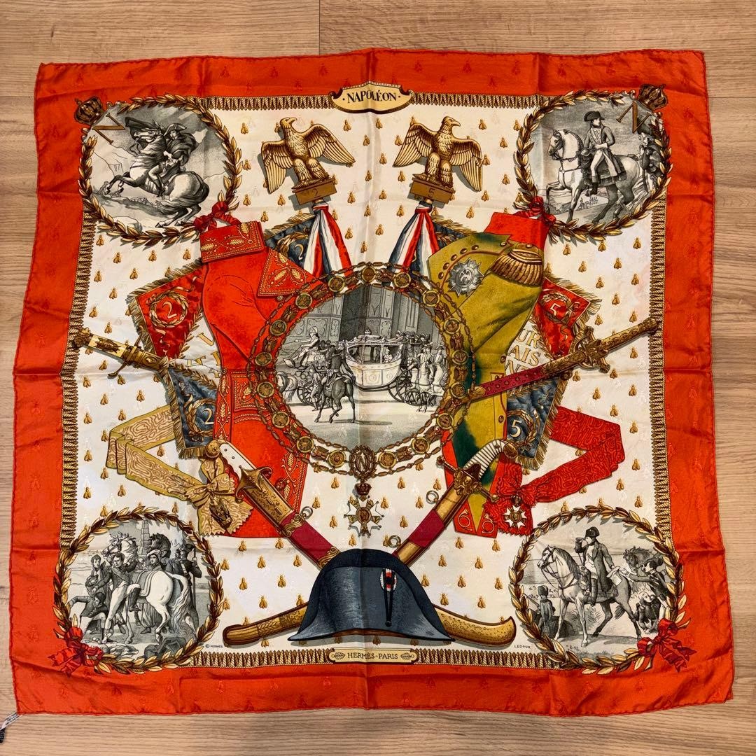 HERMES Carre 90 Silk 100% Scarf Mulch-color  NAPOLEON  Authentic I0526643