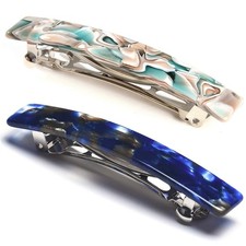 2PCS French Design Hair Barrette 2 Count Pack of 1 , Blue,Onyx Green