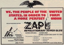 Pacer Technology Super ZAP Glue Vintage Print Ad 1980 Campbell California u