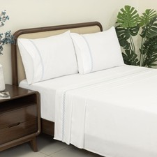 Cotton Sheets Set Cal King - 100 Cotton Sateen Embroidered Set, Soft -Resi...