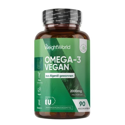 Omega 3 Vegan 2000mg Kapseln 90 Softgels | Herz, Gehirn, Sehkraft & Blutdruck