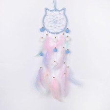 Pretty Jolly Blue Cat Kids Dream Catcher Wall Decor Pompom Feather Baby Dream...