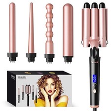 5 in 1 Curling Wand Set, Rose Gold, 5 Interchangeable Ceramic Barrels, Temp