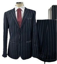 ABITO UOMO BLU GESSATO RIGO LARGO 46 48 50 52 54 56 58 MADE IN ITALY FRESCO LANA