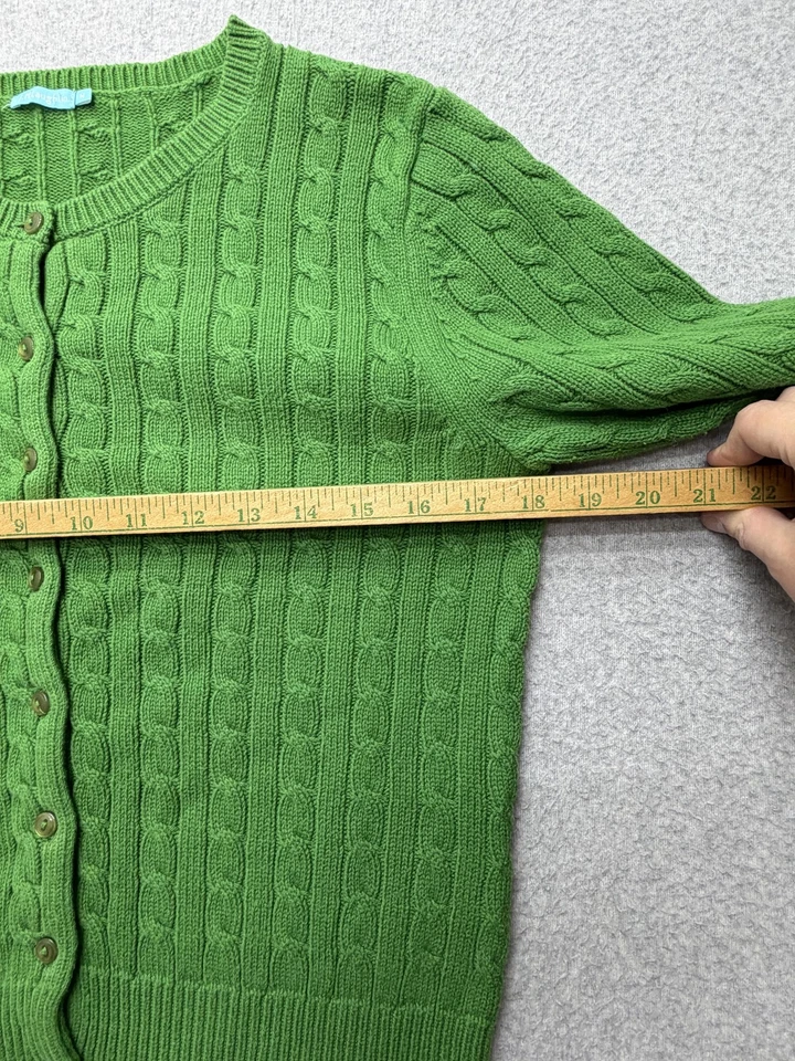 J McLaughlin Sweater Womens Medium Green Cable Knit Button Cardigan Cotton - Image 4 of 4