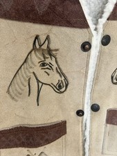 Boys Western Horse Print Button Front Vest Beige Brown Faux Shearling Lined