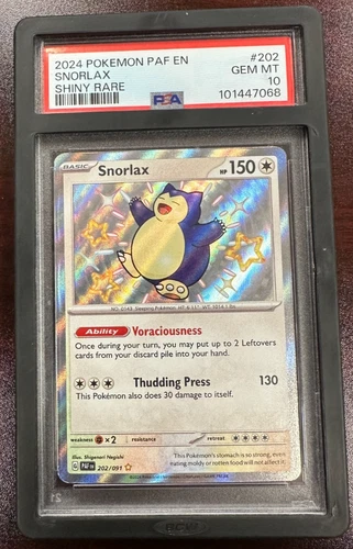 PSA 10 SHINY RARE Snorlax 202/091 SV: Paldean Fates Holo (Slab Guard Included)