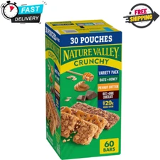 Nature Valley Crunchy Granola Bars, Value Pack, 60 Bars, 44.7 OZ Count, 30 Pouch