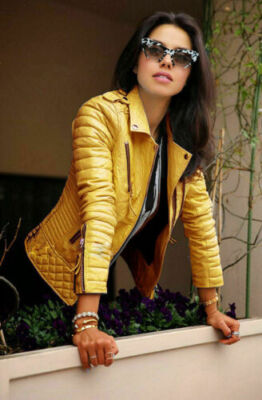 Yellow New Women's Jacket Genuine Soft Lambskin Leather Handmade Party Biker Fit