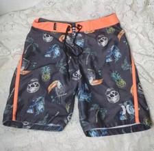 Hurley Board shorts Boys Size 25 Gray Orange Skull Pineapple Swimming Trunks