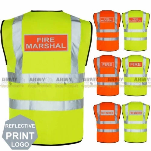 Haute Visibilité Réfléchissant Arrière Logo Feu Marshal Warden Gilet Viz Travail - Photo 1/1