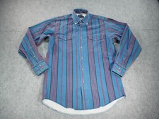 Vintage Wrangler Brushpopper Shirt 15.5-34 Blue Striped X-Long Tails Regular Fit