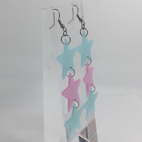 Glow in the dark star earrings , acrylic lightweight Kitsch Fun 5cm to 16cm long - Picture 66 of 90