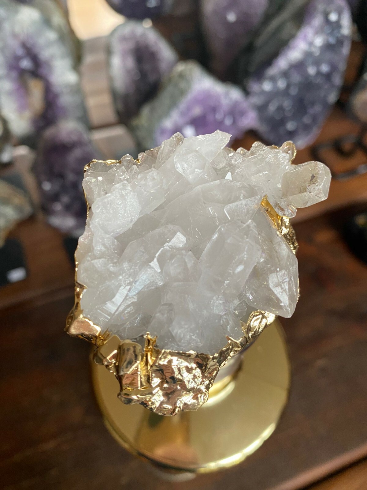 Clear White Crystal Quartz - Gold Gilded Wine Lover Gift Bottle Cork Stopper