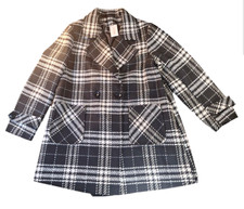Evans Black & White Check Coat Womens Size 20 Polyester Cotton Wool Blend