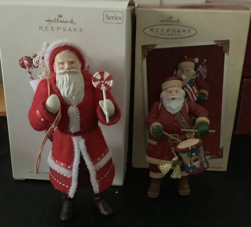 Hallmark Santa Ornaments Set Of 2 Father Christmas & Yankee Doodle Santa.