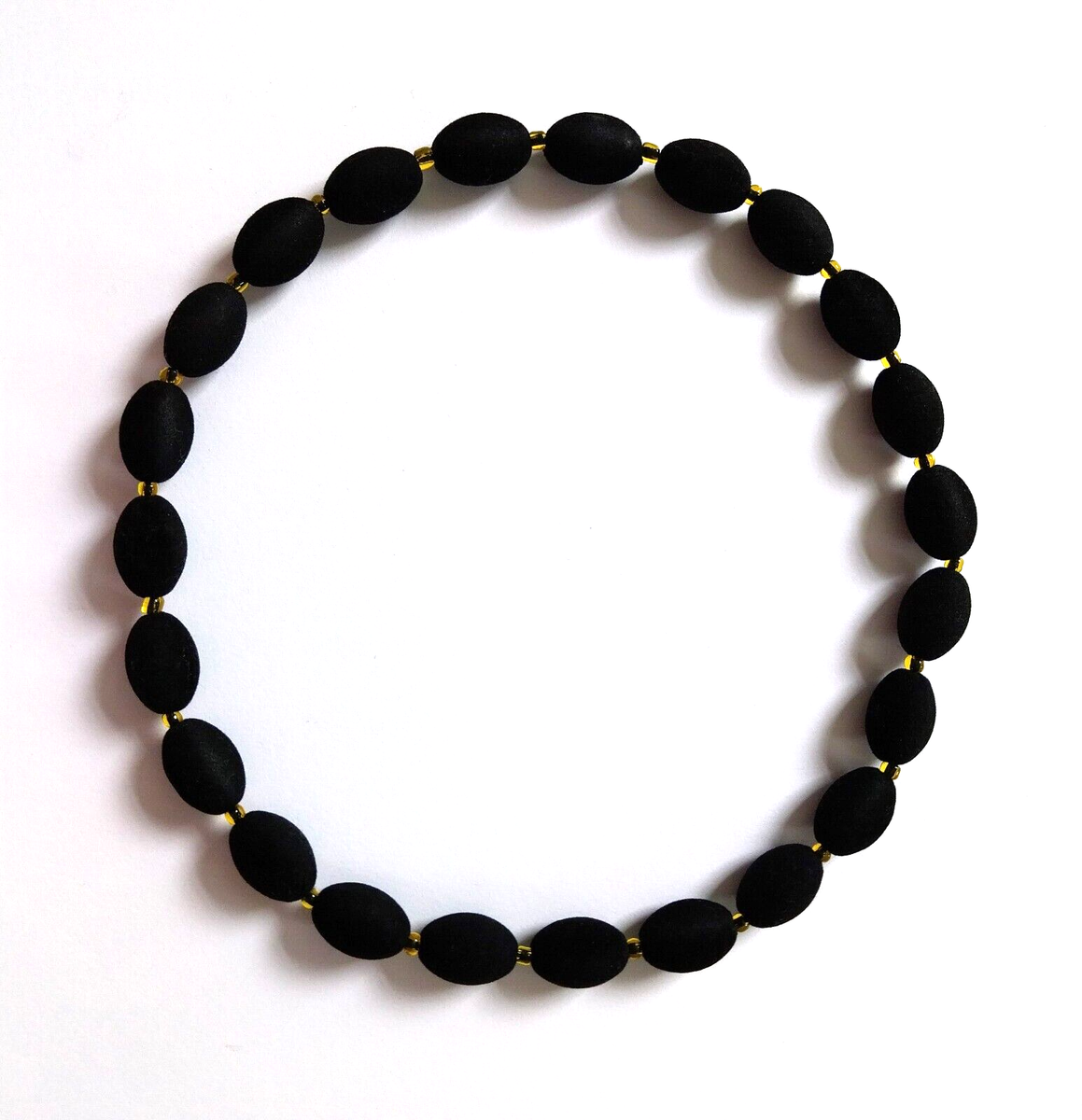 Vintage Never Used BLACK BEAD NECKLACE covered with fabric | eBay UK