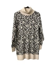 NEW Loft Womens Size XS Wool Blend Jacquard Mock Tunic Leopard Sweater Dress