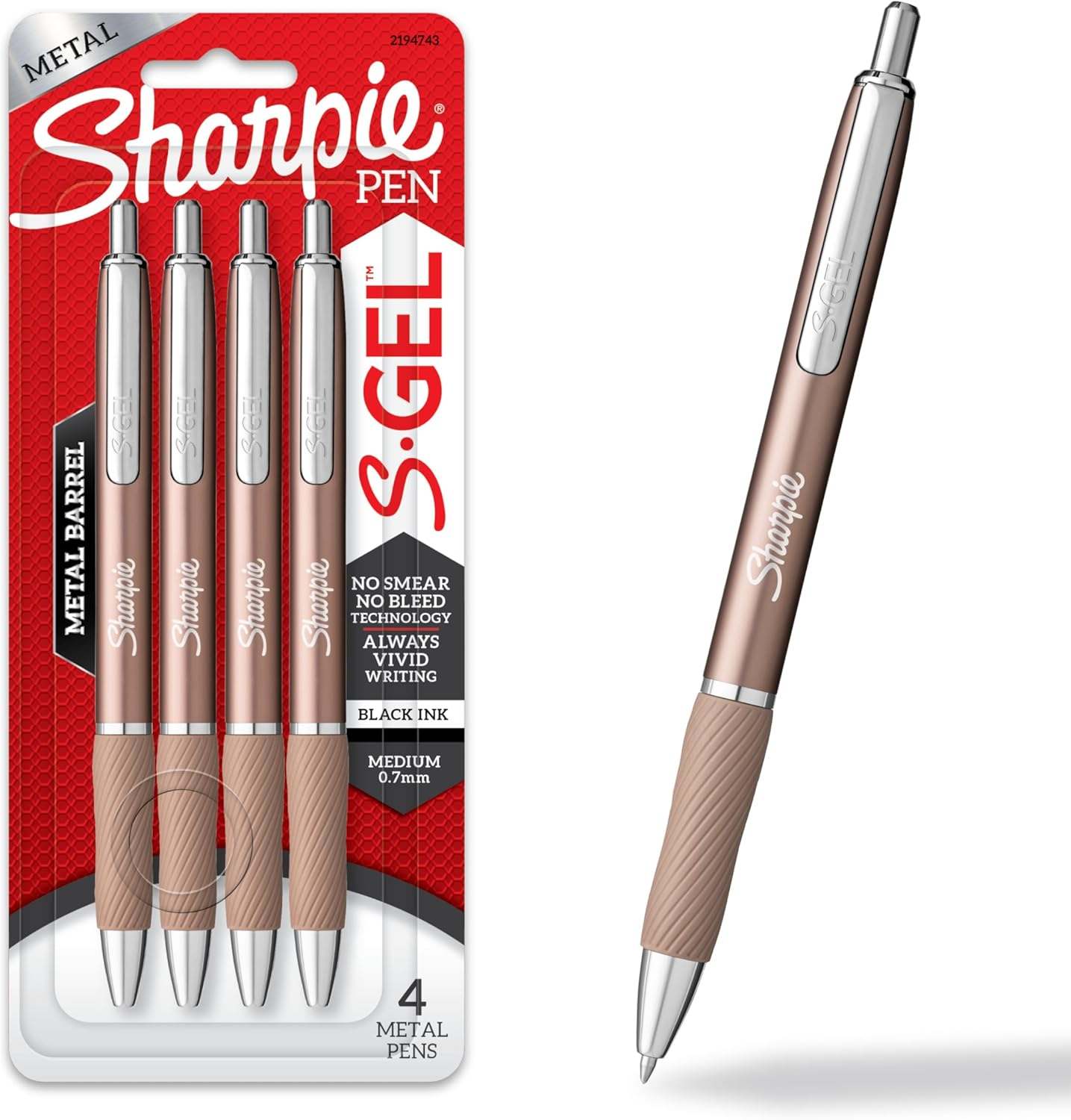 Sharpie S-Gel Gel Pen with Metal Barrel Champagne 0.7mm Medium Point Black Ink