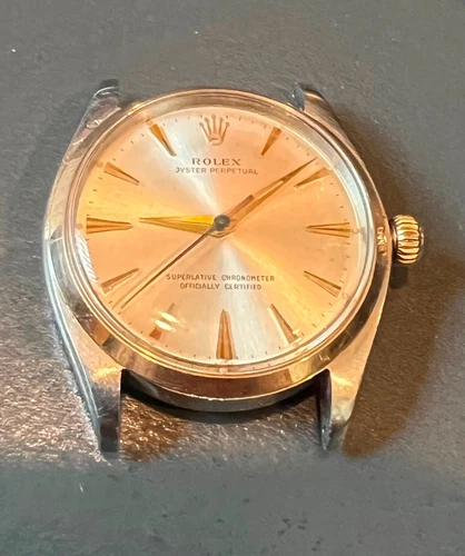 ROLEX Oyster Perpetual 1002 14K Gold/Stainless Steel Vintage 34MM Silver dial