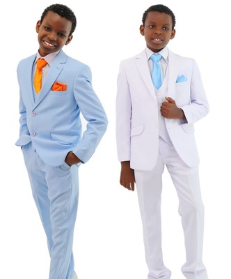 Jungen Kommunionanzug schmale Passform Pageboy Hochzeit Abschlussball cremefarben hellblau Anzug Set