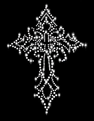 XXL STRASSSTEINE KREUZ BÜGELBILD HOTFIX APPLIKATION RELIGION CROSS GOTHIC SILBER