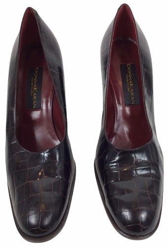 Donna Karan Leather Croc Alligator Embossed Pump Round Toe Brown Sz 10 - Picture 3 of 10