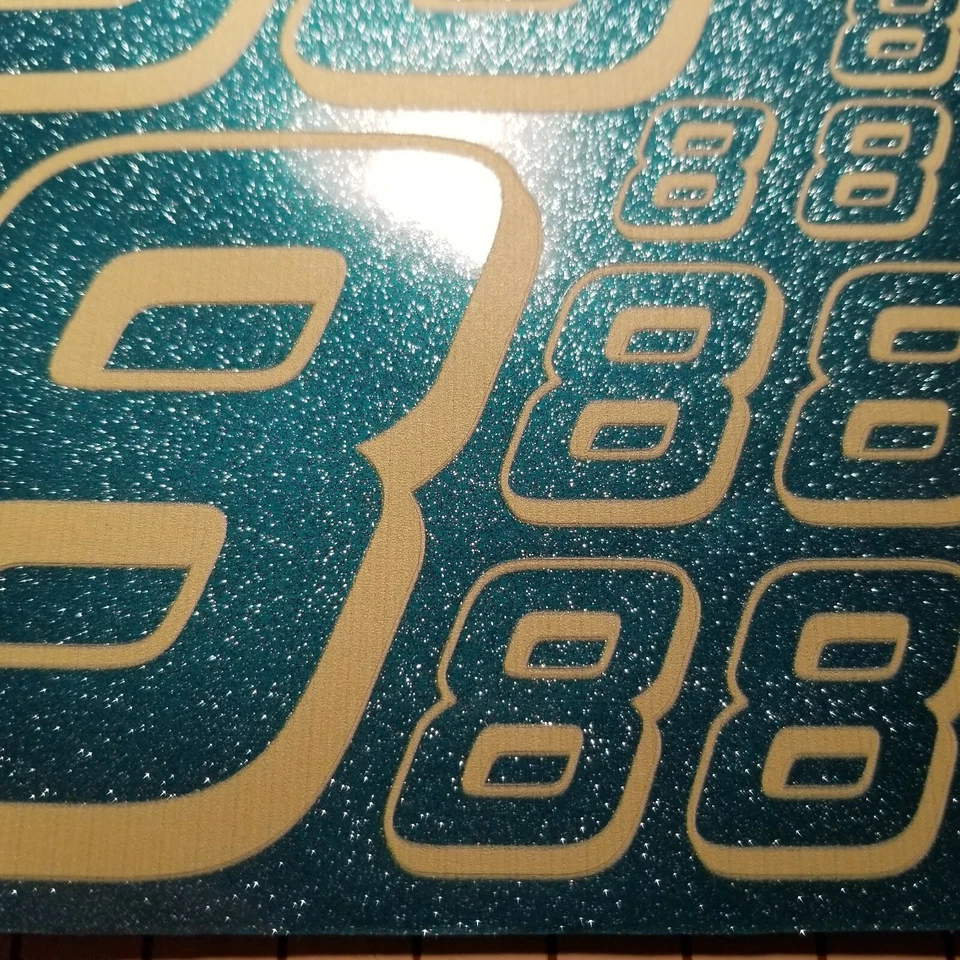 ULTRA Metallic Teal w/Creme #8's Racing Numbers Vinyl Decal Sheet 1/10-1/12 r/c - Image 3 of 4