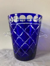 BEAUTIFUL Towle Madison Cobalt Blue Cut Glass ICE BUCKET, Large