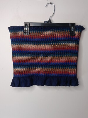 Forever 21 Medium Blue Multi Rainbow Striped Ribbed Crop Halter