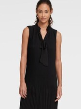 NWT - DKNY Women's SLEEVELESS TIE PLEATED SHIFT DRESS Black  - US 0