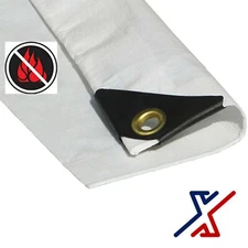 20 x 8 White Color 12 Mil Fire Retardant Heavy Duty Tarp / Canopy by X1Tools