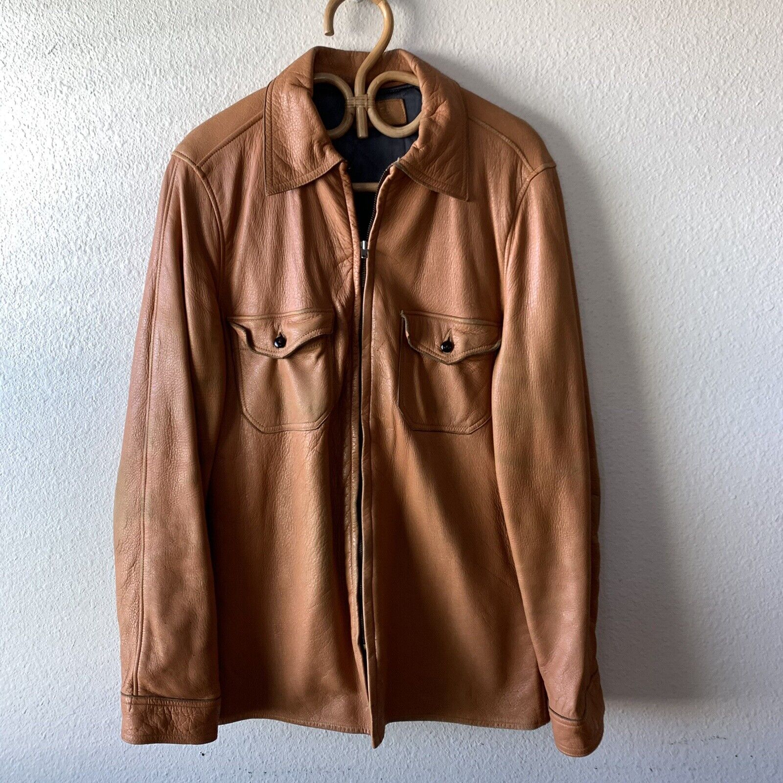 Vintage 1950s Buckskin Leather Deerskin Jacket 42… - image 1