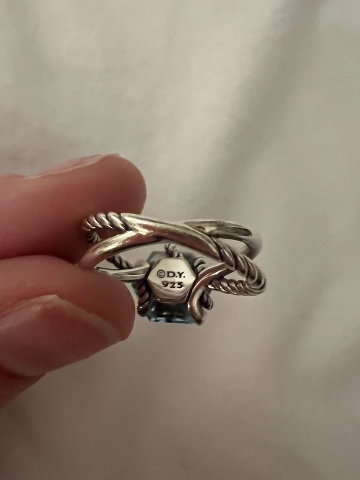 Anillo envolvente de cable de plata DAVID YURMAN con topacio azul y diamantes talla 6,5 Foto 3 de 4