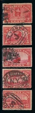 GENUINE SCOTT #Q2 Q5 Q6 Q8 Q9 USED 1913 CARMINE ROSE PARCEL POST 5-STAMPS 