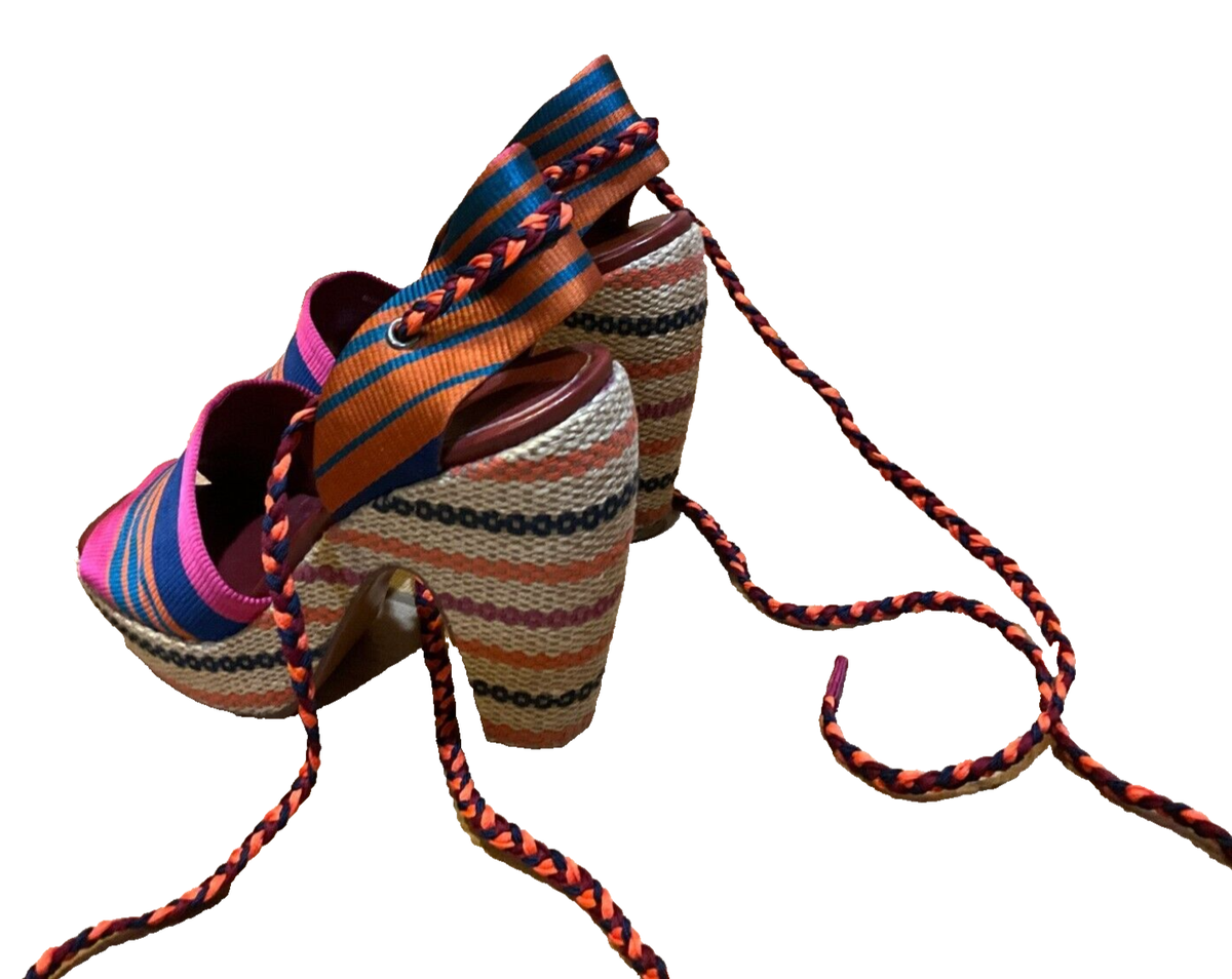 Marc jacobs バーガンディ レザー プラットフォームサンダル 37 Marc By Marc Jacobs Multicolor Fabric Platform Ankle Wrap