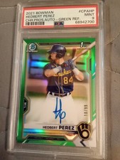 2021 Bowman Chrome Hedbert Perez #10/99 GREEN AUTOGRAPH REFRACTOR #CPAHP PSA 9